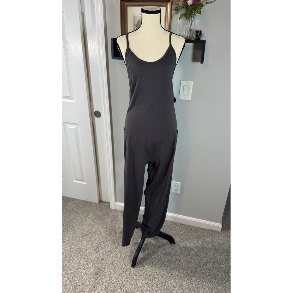 Womens Charcoal Gray Sleeveless Harem Jumpsuit with Pockets Cotton Blend L